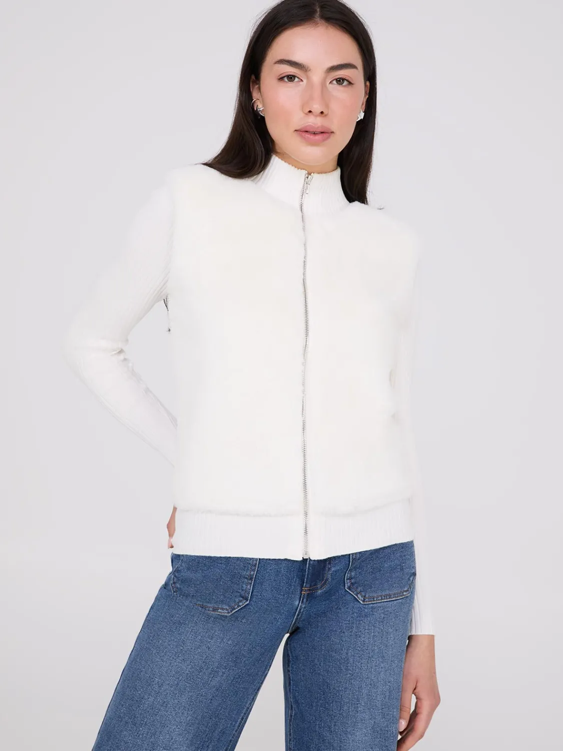 Suzy Shier Long Sleeve|Sweaters & Cardigans>Zip-Front Faux Fur Sweater