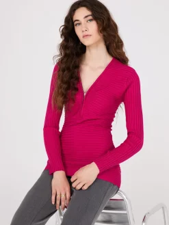 Suzy Shier Long Sleeve|Sweaters & Cardigans>Zipper V-Neck Sweater